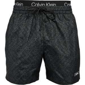 Calvin Klein CORE SOLIDS-MEDIUM DOUBLE WB-PRINT Pánske kúpacie šortky, čierna, veľkosť L