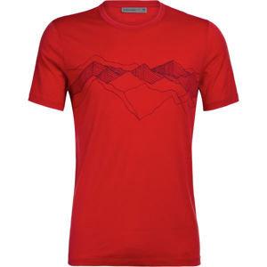 Icebreaker TECH LITE SS CREWE PEAK PATTERNS červená XL - Pánske funkčné tričko