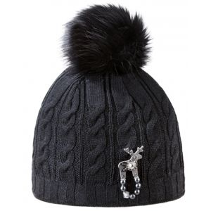 Kama ČAPKA EPICE S S BROŽOU JELEŇA STUBEN Dámska zimná čiapka s jeleňou brožou Deers, čierna, veľkosť UNI