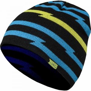 Lewro AZELF Chlapčenská pletená čiapka, čierna,modrá,reflexný neón, veľkosť