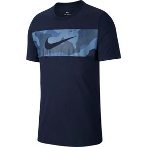 Nike DRY TEE CAMO BLOCK tmavo modrá S - Pánske tričko