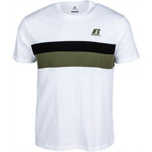 Russell Athletic STRIPED PANEL CREWNECK TEE SHIRT biela M - Pánske tričko