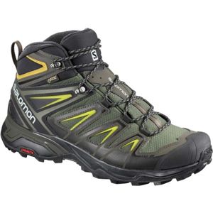 Salomon X ULTRA 3 MID GTX Pánska hikingová  obuv, kaki,tmavo sivá,biela,žltá, veľkosť 45 1/3