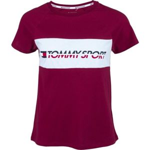 Tommy Hilfiger BLOCKED TEE LOGO vínová XS - Dámske tričko