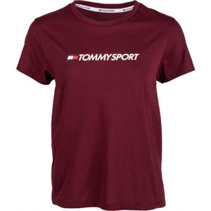 Tommy Hilfiger COTTON MIX CHEST LOGO TOP vínová S - Dámske tričko